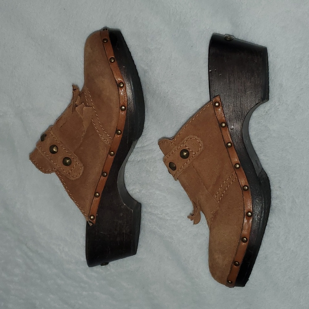 Michael Kors Rye Fringed Suede Studded Platform Clogs Size 8 - Picture 11 of 12